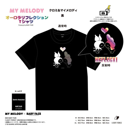 【クロミ＆マイメロディ】オーロラリフレクションTシャツ　黒/XLサイズ